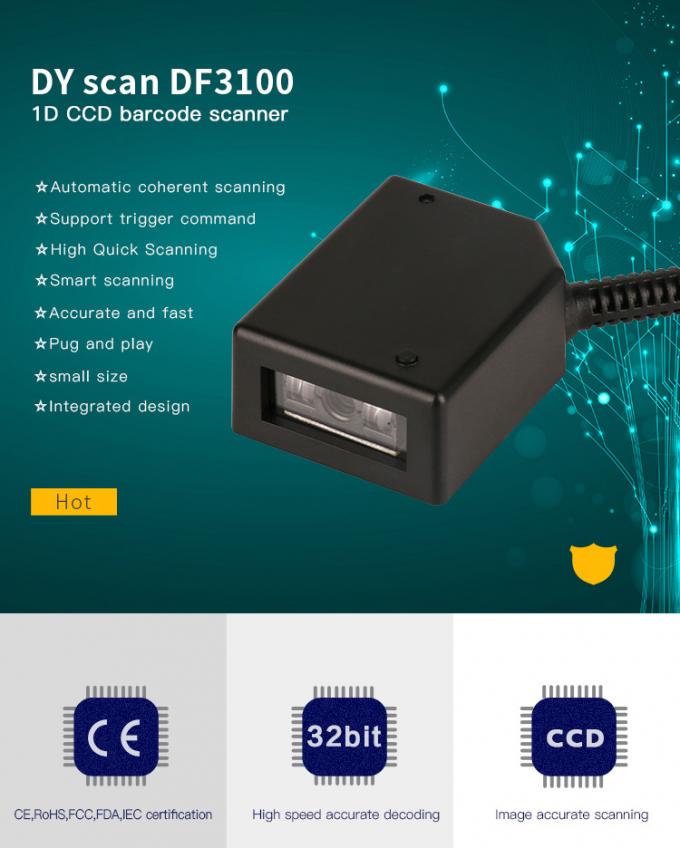 Custom CCD Fixed Mount Barcode Scanner , 32 Bit Mini Fixed Barcode