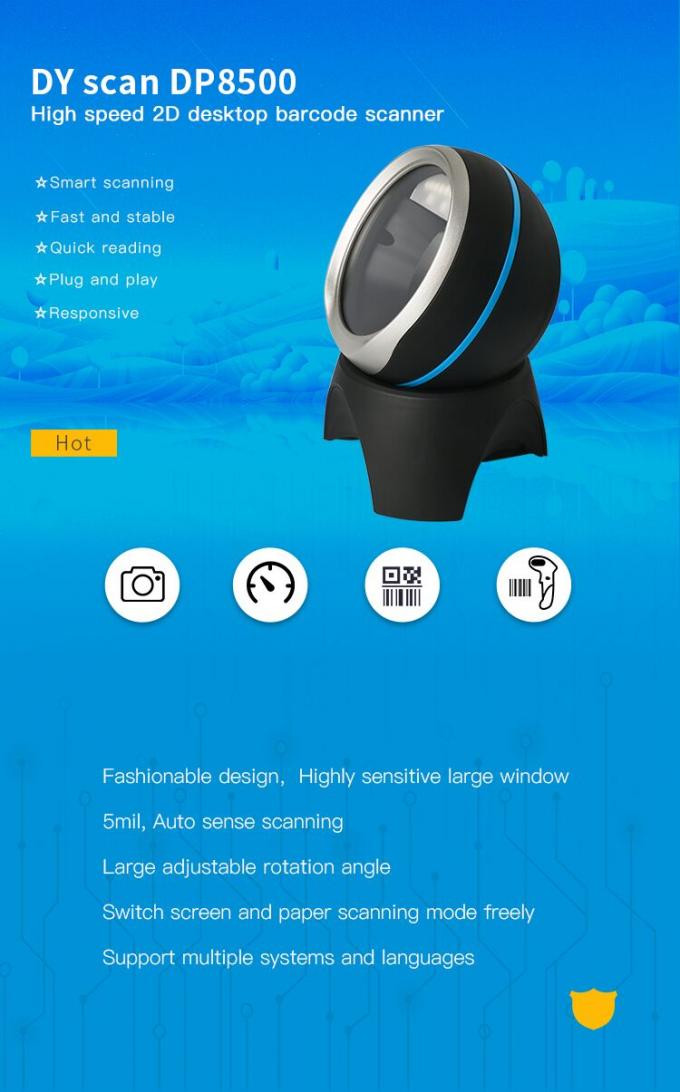 2D Mini USB QR Code Hands Free Barcode Scanner , Desktop Barcode Reader ...