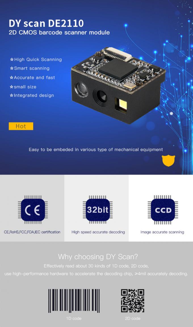 Micro Controller Qr Code Scanner Module , 2D cmos Image Barcode Scanner ...