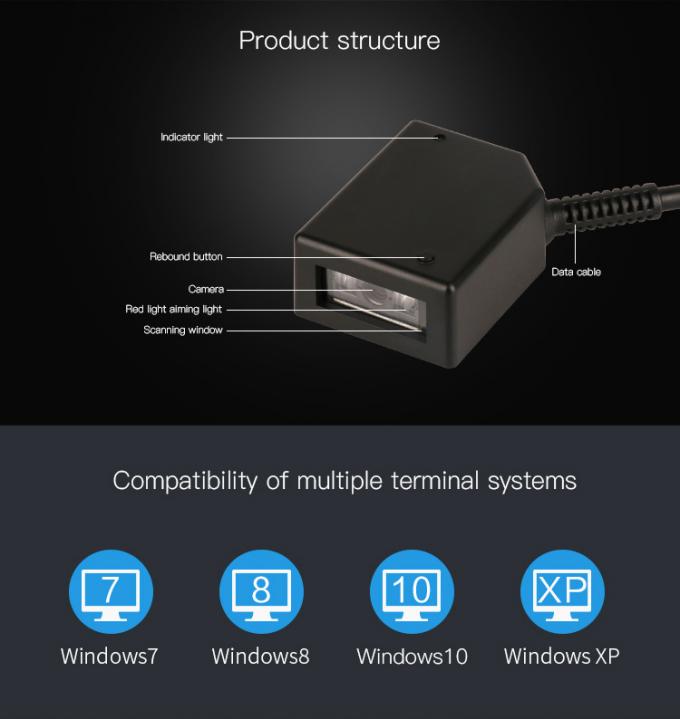Custom CCD Fixed Mount Barcode Scanner , 32 Bit Mini Fixed Barcode ...
