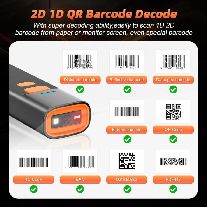 2D Wireless Portable Barcode Scanner with 25CM/S Decoding Speed and ...
